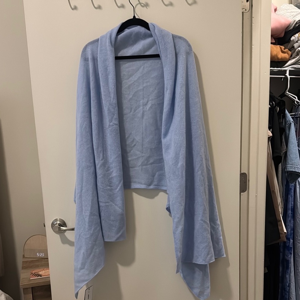 Bloomingdale's Blue Shrug Sweater with Flowing Design